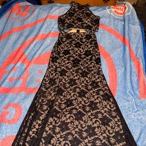 Emerald Sundae Black and Cream Lace Prom Dress